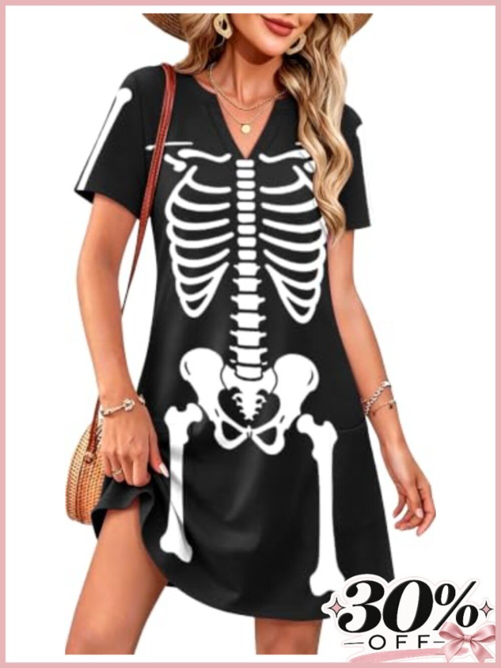 Halloween V-Neck Dress with Pockets